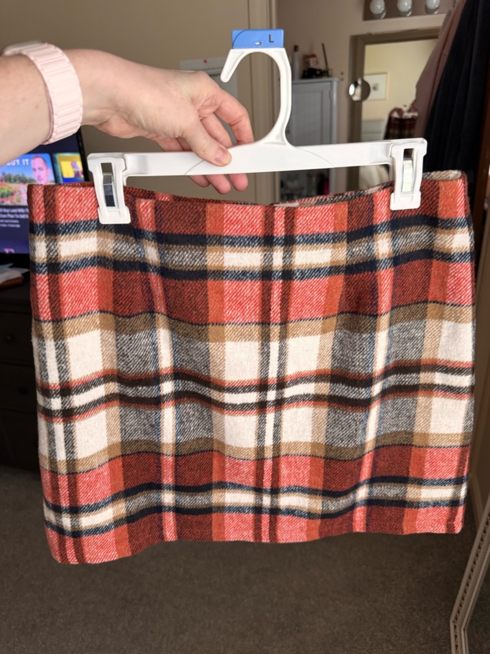 Plaid Mini Skirt in Pumpkin Orange and Cream